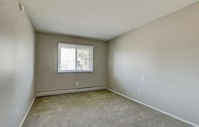 an empty room with carpet and a window
