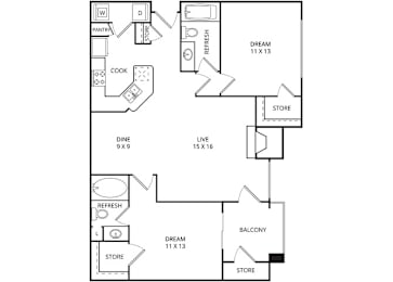 2 beds, 2 baths, 1,029 sqft, $1,539