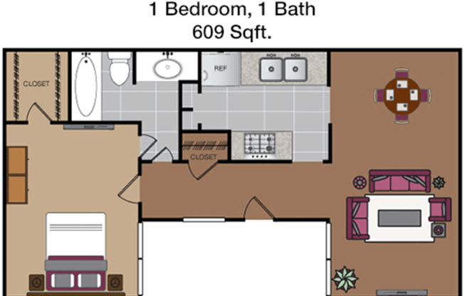1 bed, 1 bath, 609 sqft, $1,155, Unit 216