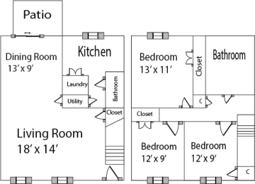 3 beds, 1.5 baths, 1,104 sqft, $1,300
