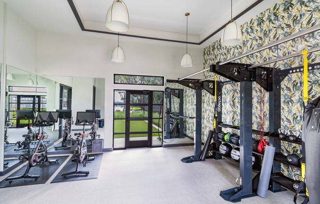 Elevate your workout routine at Modera Georgetown's club-quality fitness studio, complete with a TRX.