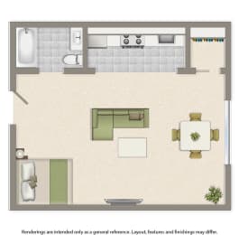 Studio, 1 bath, 625 sqft, $1,255