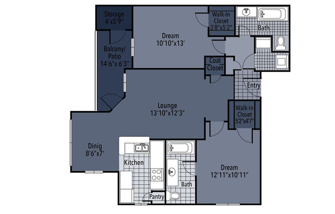 2 beds, 2 baths, 1,035 sqft, $1,475