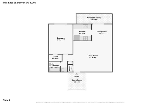 1 bed, 1 bath, 640 sqft, $1,200, Unit 102
