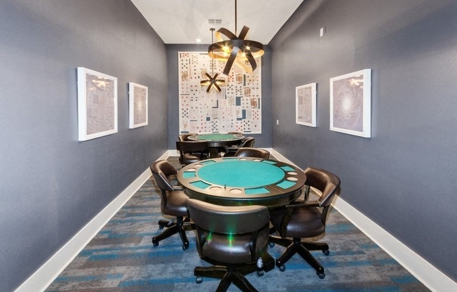 Game room with two casino poker tables for card games