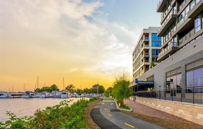 RiverPoint apartments exterior view with easy access to Anacostia Riverwalk Trail
