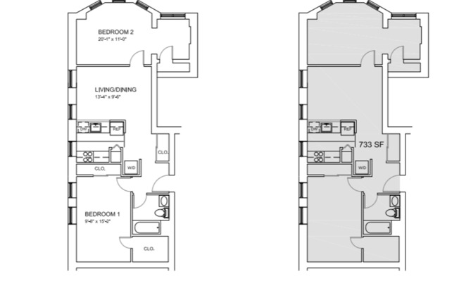 2 beds, 1 bath, 733 sqft, $2,036, Unit B-307