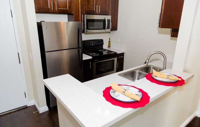 Eating area on bar in front of kitchen