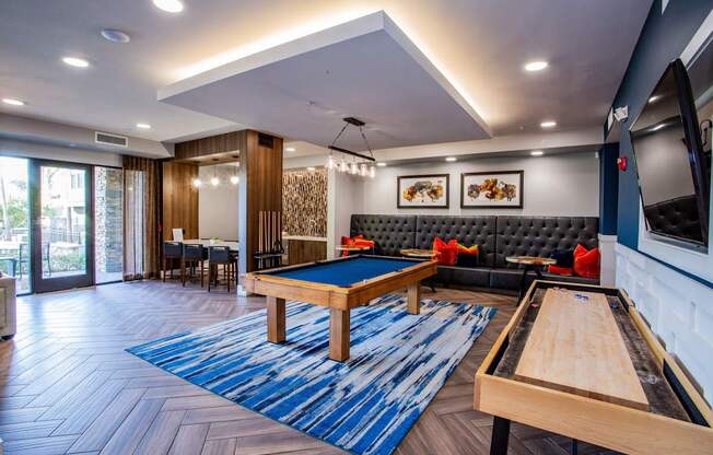 Resident Game Room with Billiards, Shuffleboard and Wall Scrabble at Phoenix Studio Apartments