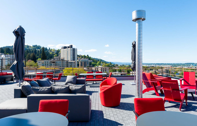 Heated seating on the rooftop deck at Portland Towers