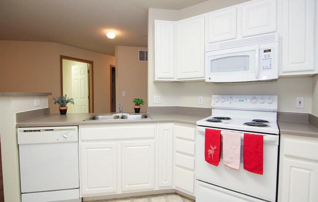 Kitchen with stove and dishwasher at Northbrook Apartments in Lincoln NE