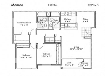 3 beds, 2 baths, 1,207 sqft, $2,101