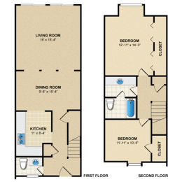 2 beds, 1.5 baths, 1,100 sqft, $1,492