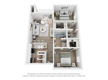 2 beds, 2 baths, 909 sqft, $1,555