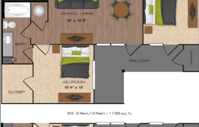 2 beds, 2 baths, 1,154 sqft, $1,972