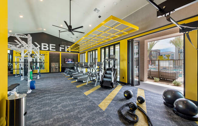 the gym at the flats at big tex apartments