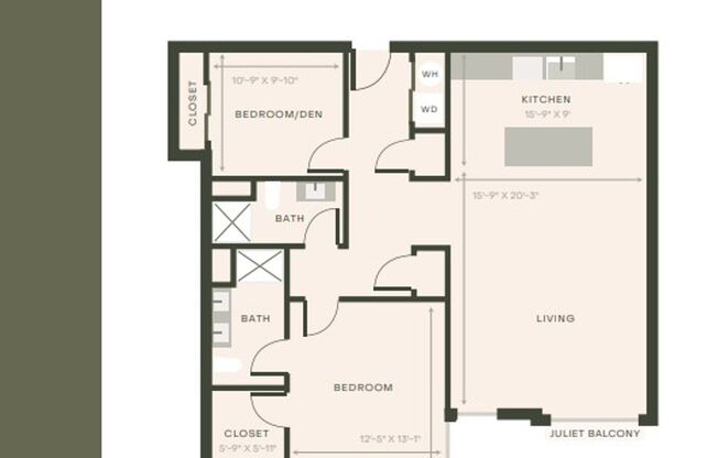 1 bed, 1 bath, 1,195 sqft, $2,995, Unit 503