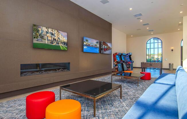 a room filled with furniture and a large window