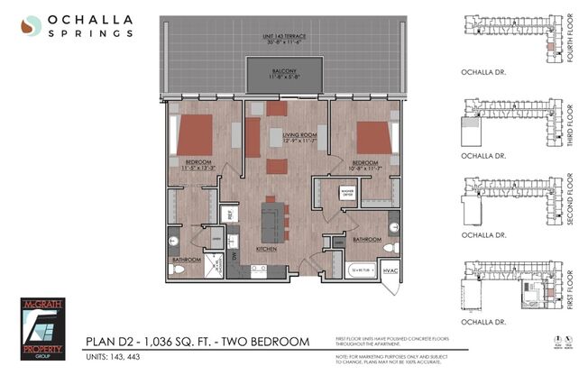2 beds, 2 baths, 1,036 sqft, $2,245, Unit 443