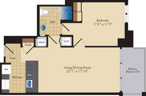 1 bed, 1 bath, 686 sqft, $2,520