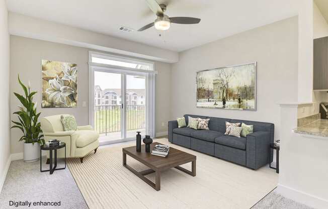 Living Room Leads to Private Balcony at Chase Creek Apartment Homes, Huntsville, AL, 35811