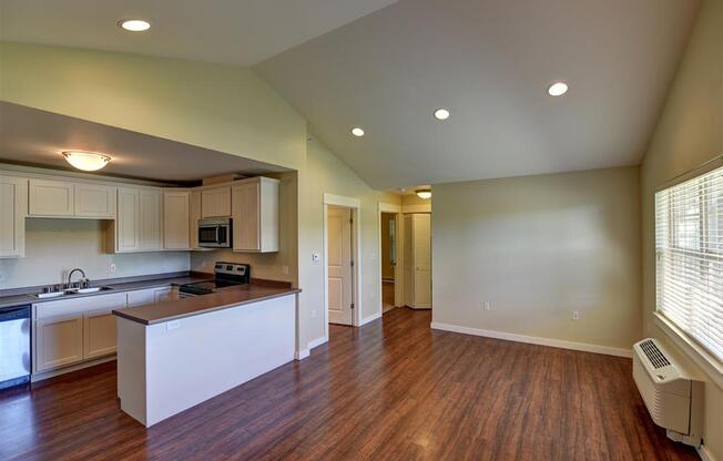 Two bedroom living and kitchen at Saddleview Apartments, Bozeman