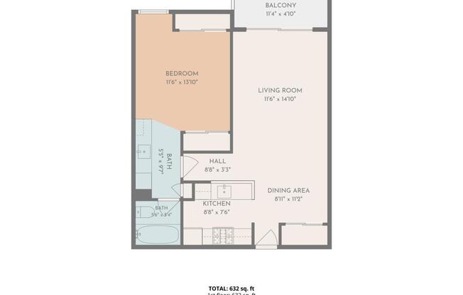 1 bed, 1 bath, 708 sqft, $1,625