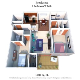 2 beds, 2 baths, 1,000 sqft, $1,675