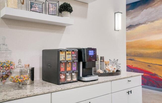 a coffee machine on a counter in a kitchen