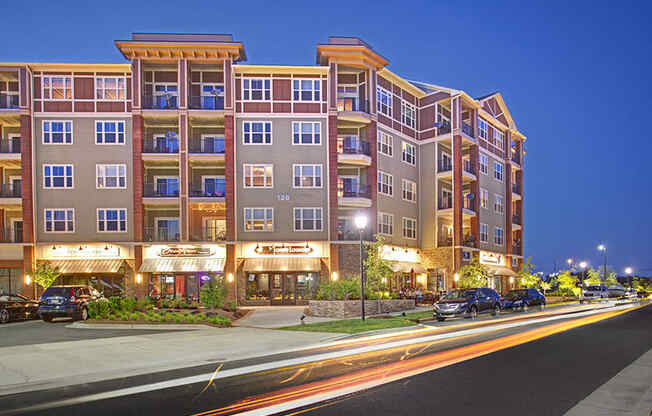 Exteriors Nightlife at LangTree Lake Norman Apartments, Mooresville, NC, 28117