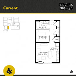 1 bed, 1 bath, 568 sqft, $1,544