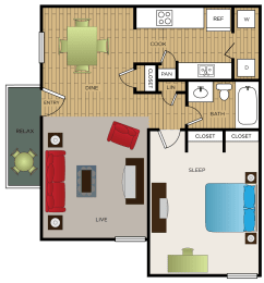 1 bed, 1 bath, 725 sqft, $1,069