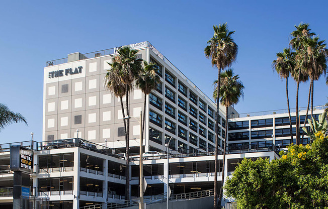 The Flat Exterior and Parking Lot at The Flat, Los Angeles, CA