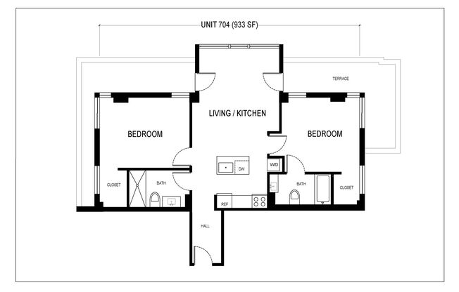 2 beds, 2 baths, 933 sqft, $2,099, Unit 704