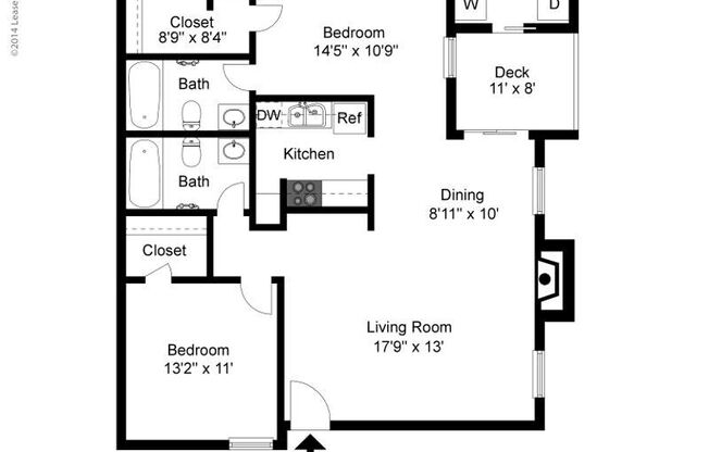 2 beds, 2 baths, 927 sqft, $1,365