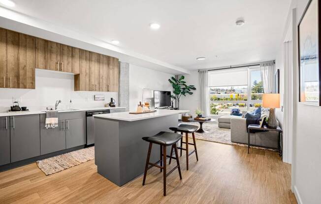 Kitchen With Living Area at Riverfront Everett, Everett, WA