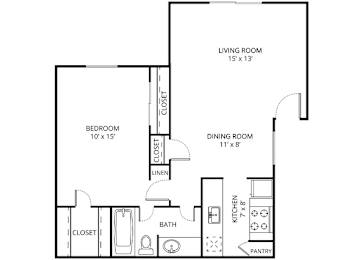 1 bed, 1 bath, 670 sqft, $1,029