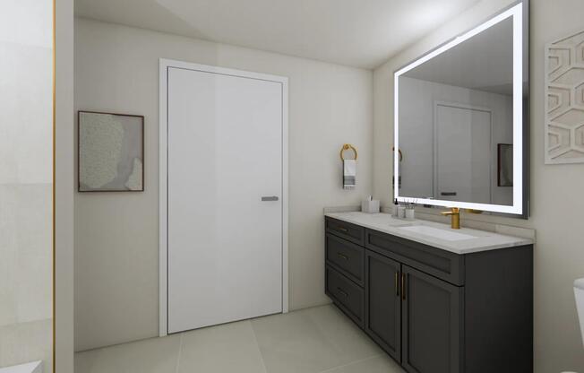 Premium collection apartments feature bathrooms with backlit mirrors and Elfa closet systems.