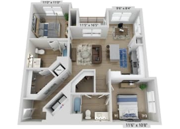 2 beds, 2 baths, 1,082 sqft, $1,741