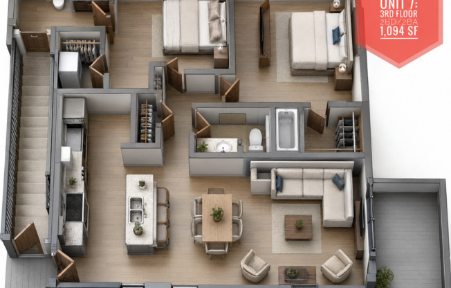 2 beds, 2 baths, $1,650, Unit 111607