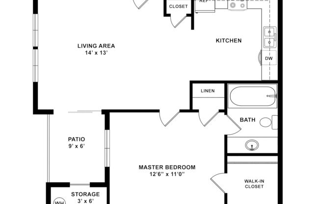 1 bed, 1 bath, 600 sqft, $1,264