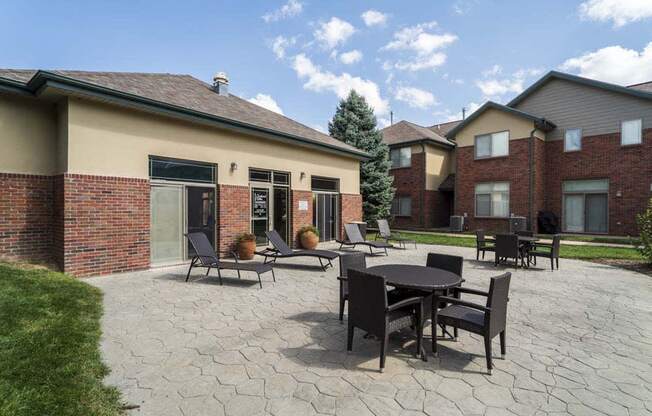 Outdoor patio with seating at Southwind Villas in southwest Omaha in La Vista, NE, 68128