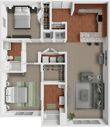 2 beds, 2 baths, 1,102 sqft, $1,555