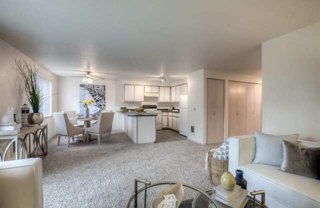 Living Room With Kitchen at Fieldstone Apartments, Fairview, OR