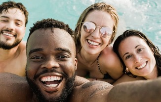 a group of people in a swimming pool