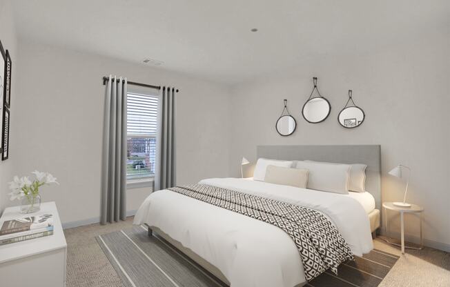 Bedroom With Expansive Windows at Sundance Apartments, Indiana, 46237