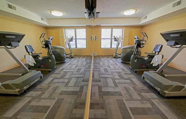 A gym with treadmills and other cardio equipment.