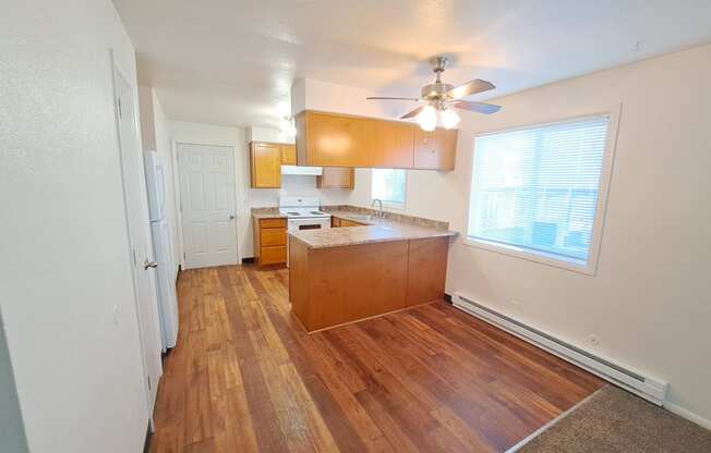 a view of the kitchen from the living room