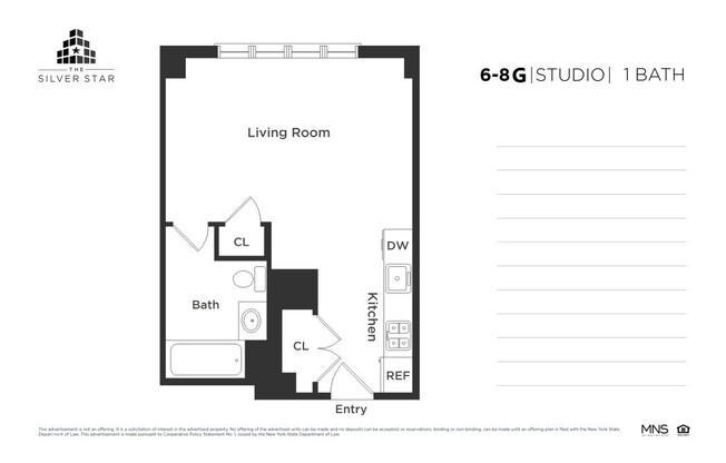 Studio, 1 bath, $2,520, Unit 8-G