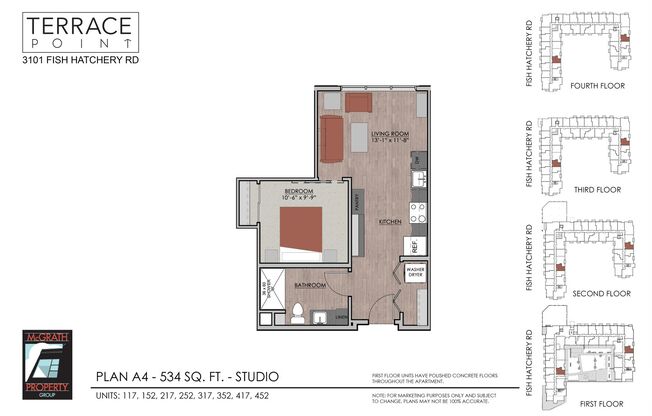 1 bed, 1 bath, 534 sqft, $1,390, Unit 117